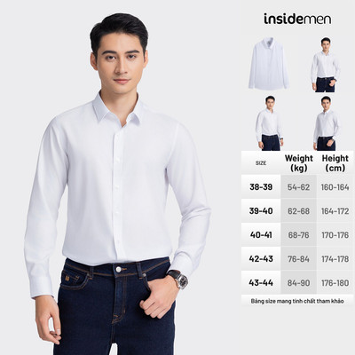Áo sơ mi công sở slim fit dài tay INSIDEMEN màu trắng basic Có Chữ Sau Lưng,polyester bền màu ILS0690Z
