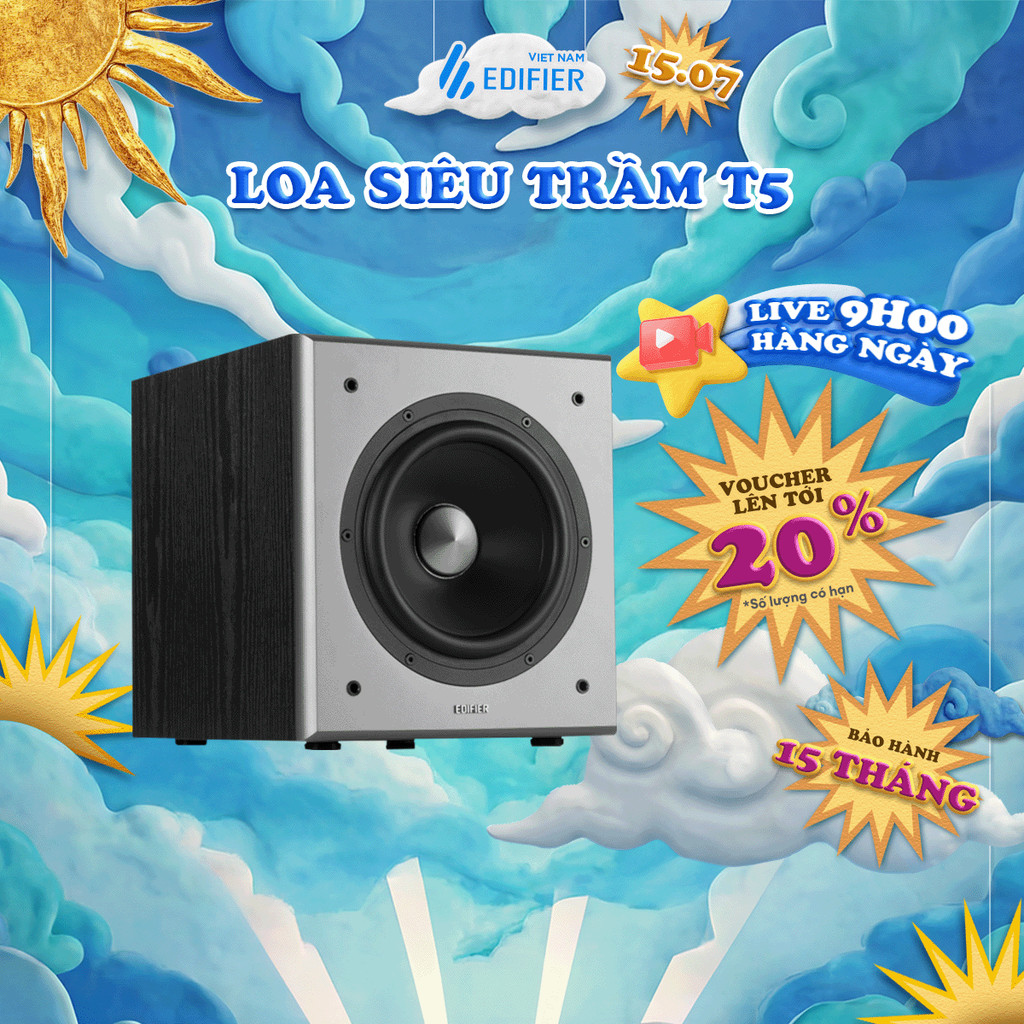 Loa Sub Tăng Bass EDIFIER T5/T5S 70W - Vỏ Gỗ Giảm Cộng Hưởng - Kết Nối RCA - Chế Độ Chờ Tự Động - 15