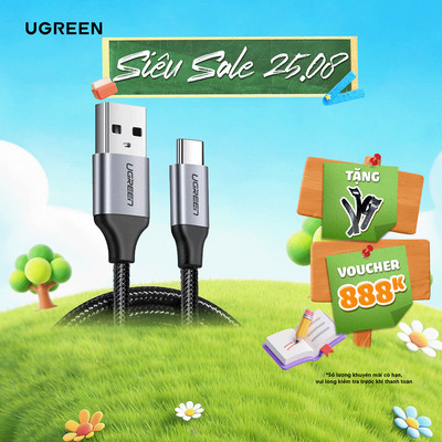 Cáp sạc USB 2.0 A sang Type C Ugreen US288 | Dòng sạc 3A 15W 18W | Bảo Hành 1 đổi 1 18 Tháng | 60225 60114 60115 60116 6