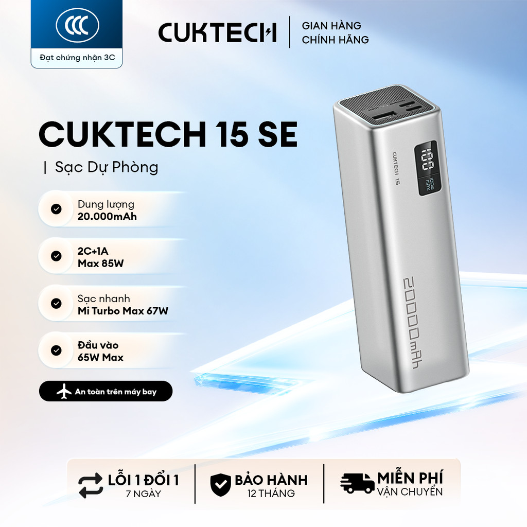 CUKTECH 15 SE Sạc Di Động 2C1A | Công Suất 100W Max | Dung Lượng 20.000mAh | Bảo Hành 18 Tháng PB200