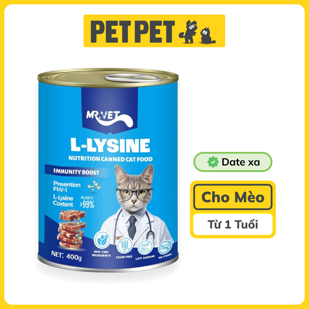 Pate Mr.Vet Bổ Sung L-Lysine Lon 400g cho Mèo - L-Lysine