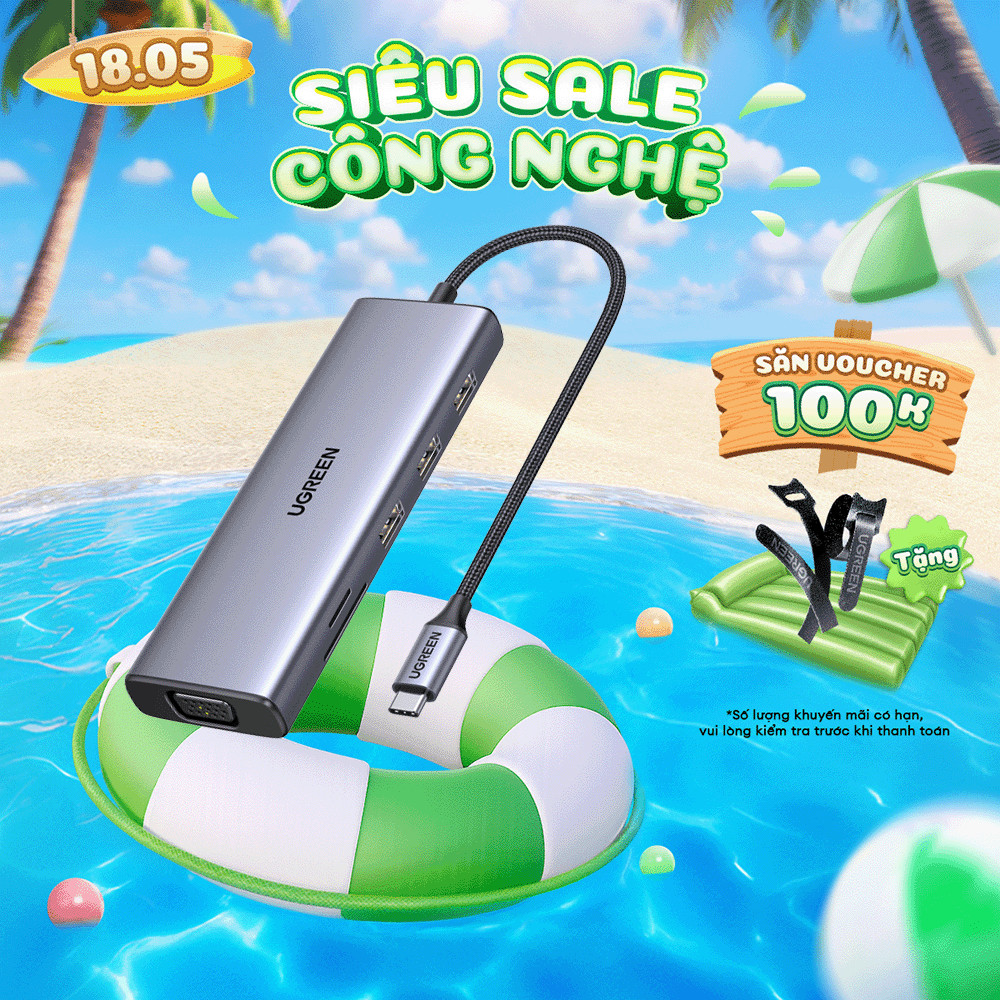 Hub chuyển đổi Type C UGREEN 9 in 1| HDMI 4K UHD| USB 3.0 | Bảo Hành 18 Tháng | 15600 90119