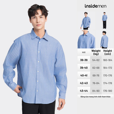 Sơ mi dài tay kẻ sọc basic INSIDEMEN form rộng Hàn Quốc vải cotton thoáng mát ILS02003