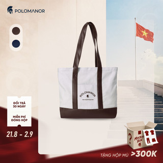 [DEAL SỐC 6.6] Túi tote vải phối da SIMILI cao cấp, có khóa kéo, đựng laptop nhiều ngăn tiện lợi - POLOMANOR