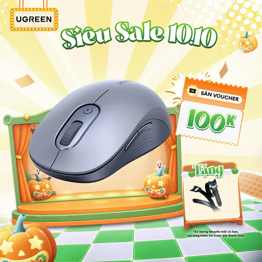 Chuột không dây Ugreen MU006 Chế Độ Kép Chuột Ergonomic 4000 DPI | 6 Nút Tắt Tiếng | BH 18 tháng 1 đ