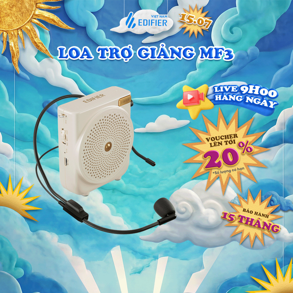 Máy Trợ Giảng Mini EDIFIER MF3 - Chống Hú Hiệu Quả - Thiết Kế Nhỏ Gọn Dễ Di Chuyển - Sử Dụng Tới 20H