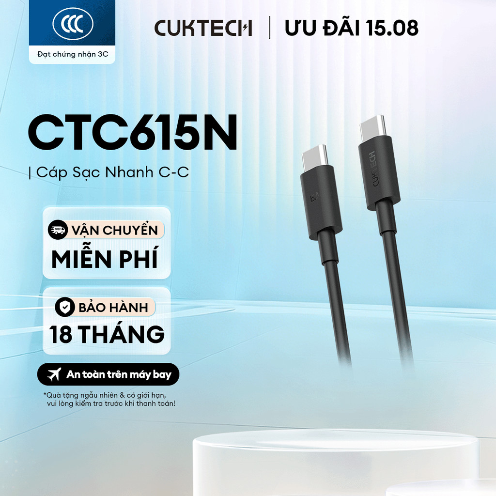 Cáp Sạc Nhanh CUKTECH C-C | Công Suất Max 240W | Truyền Dữ Liệu 480 Mbps | Bảo Hành 18 Tháng CTC605N CTC615N