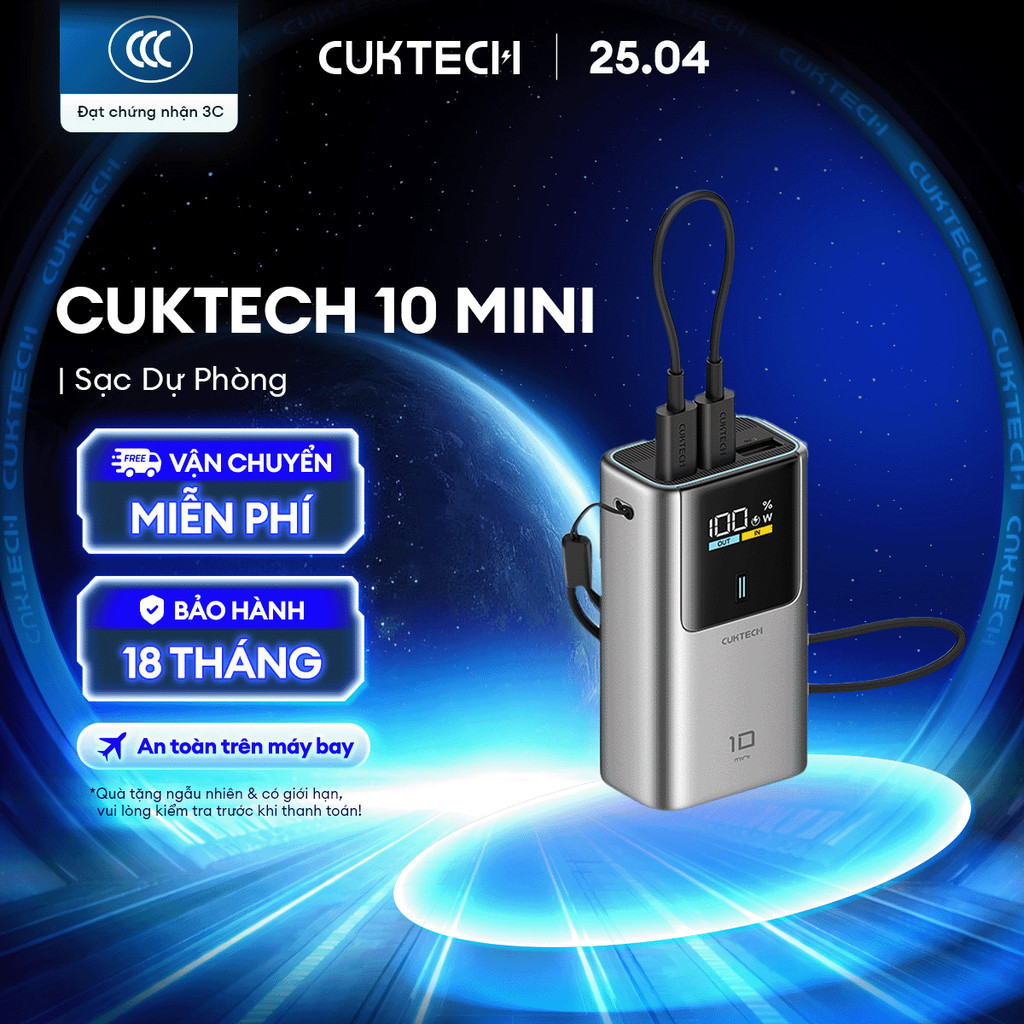 CUKTECH 10 MINI Sạc Di Động 2C1A | Sạc Nhanh 55W Max | Dung Lượng 10.000mAh | Bảo Hành 18 Tháng PB1055 | BigBuy360 - bigbuy360.vn