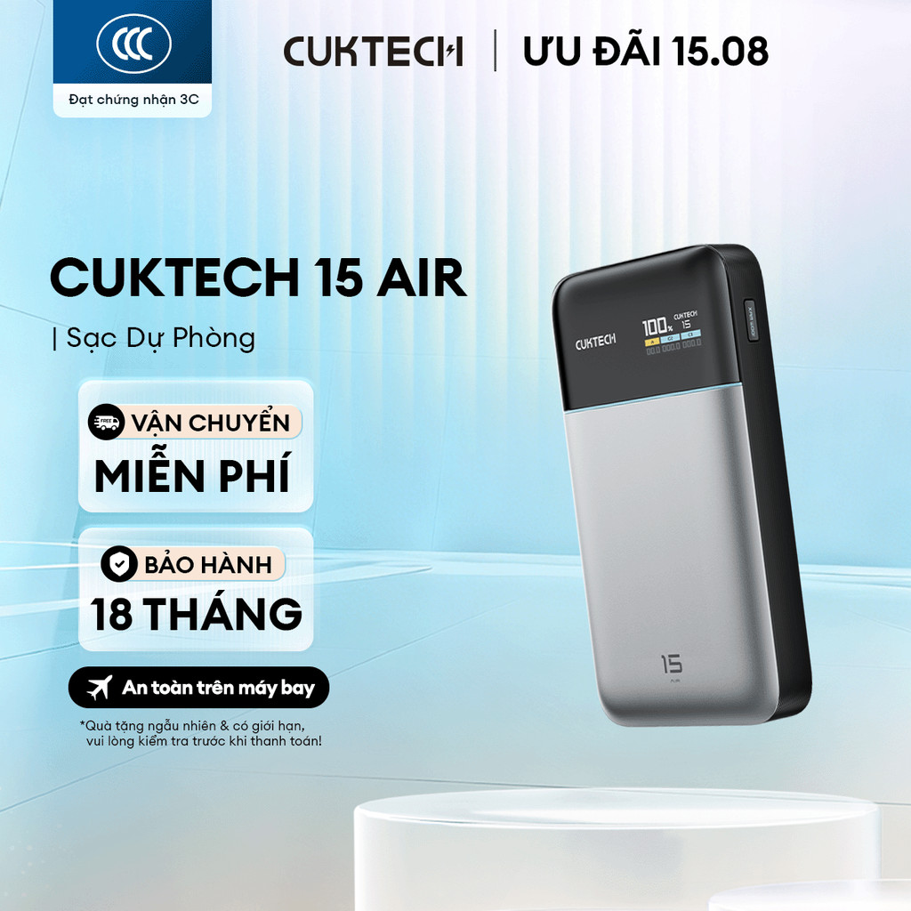 CUKTECH 15 AIR Sạc Di Động 2C1A | Công Suất 100W Max | Dung Lượng 15.000mAh | Bảo Hành 18 Tháng PB150S