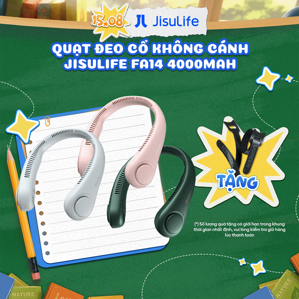Quạt Đeo Cổ Không Cánh JISULIFE FA14 Gió Tỏa 270 Độ 4000mAh Tiện Lợi, Bảo hành 12 tháng