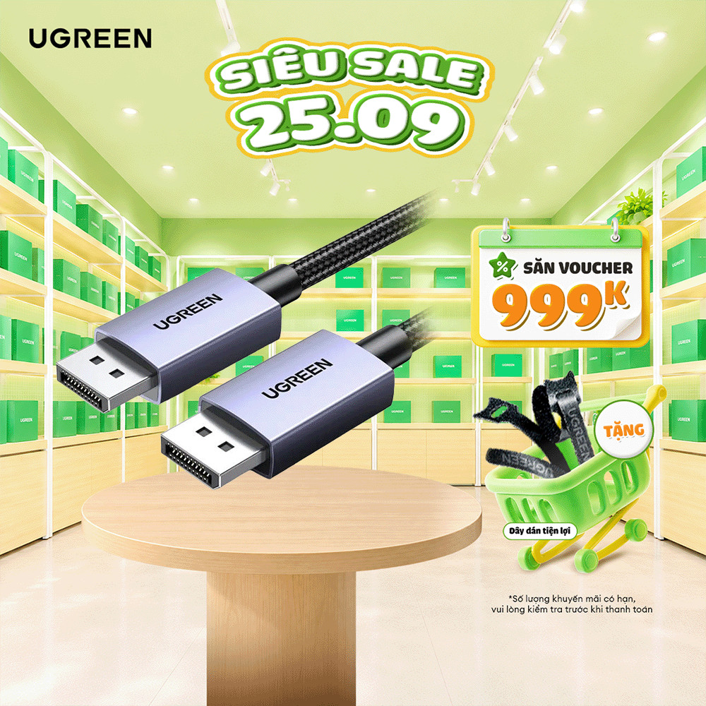 Cáp Displayport to Displayport 2.1 bện dù Ugreen |16K@60Hz | Băng thông 80Gbps | Bảo Hành 18 Tháng 1