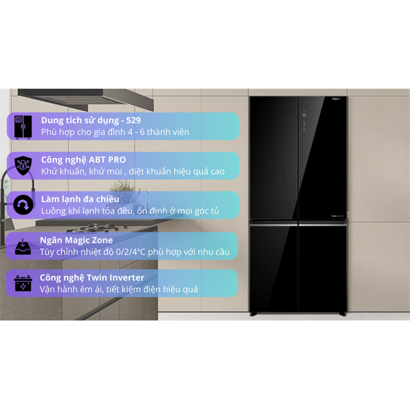 Tủ Lạnh Aqua Inverter 529 Lít AQR-M600XA(GB) - THÁI LAN LIKE NEW - Bảo Hành Hãng