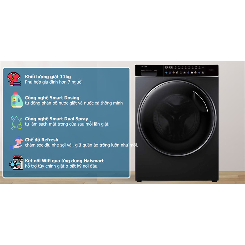 Máy giặt Aqua Inverter 11 kg AQD-DDW1100J BK - VIỆT NAM LIKE NEW - Bảo Hành Hãng