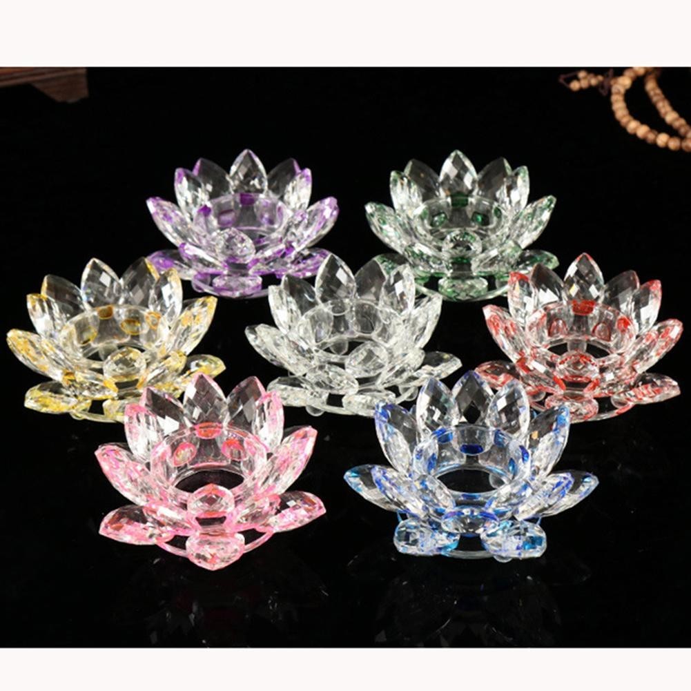 [xk] cho Crystal Glass Lotus Flower Candlestick Nến Trang Trí Nhà Thủ Công Đèn Trà