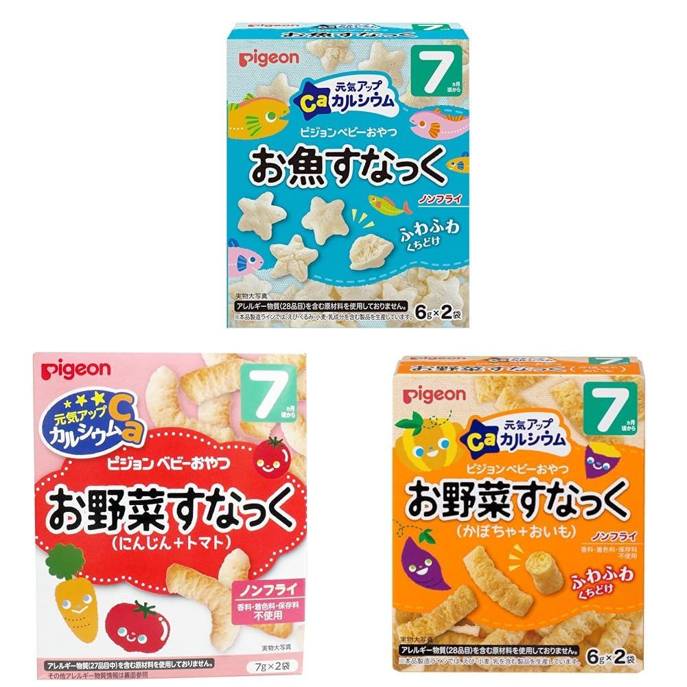 【Direct From Japan】[Bundle] Pigeon Baby Snacks, Energy Up Calcium, Fish Snacks + Pigeon Baby Snacks,