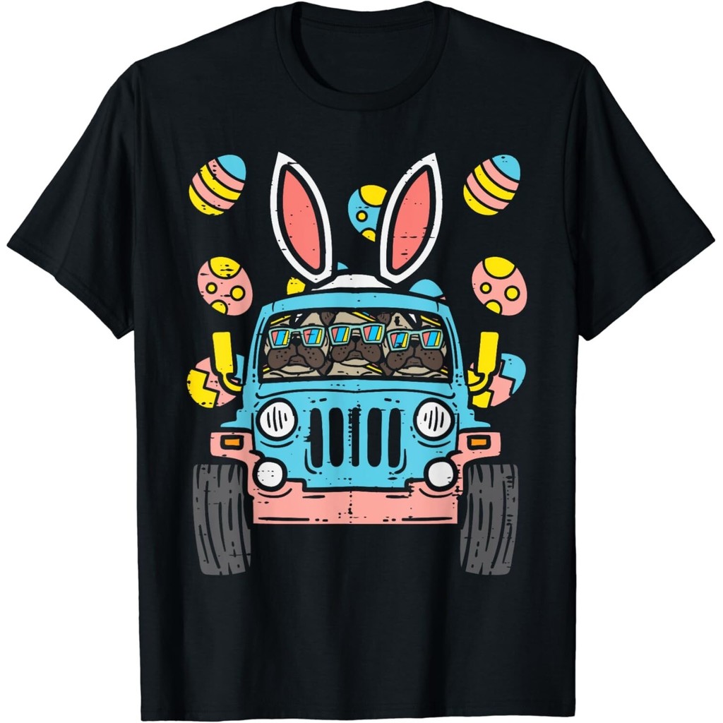 Pugs Monster Truck Bunny Ears Trứng Phục Sinh Săn Trứng Áo Thun Unisex