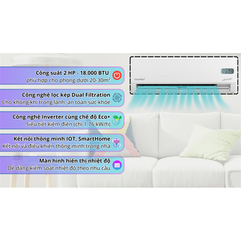 Máy lạnh Comfee Inverter 2 HP CFS-18VGPF 2025 - THÁI LAN dienmaysieure Xả Kho
