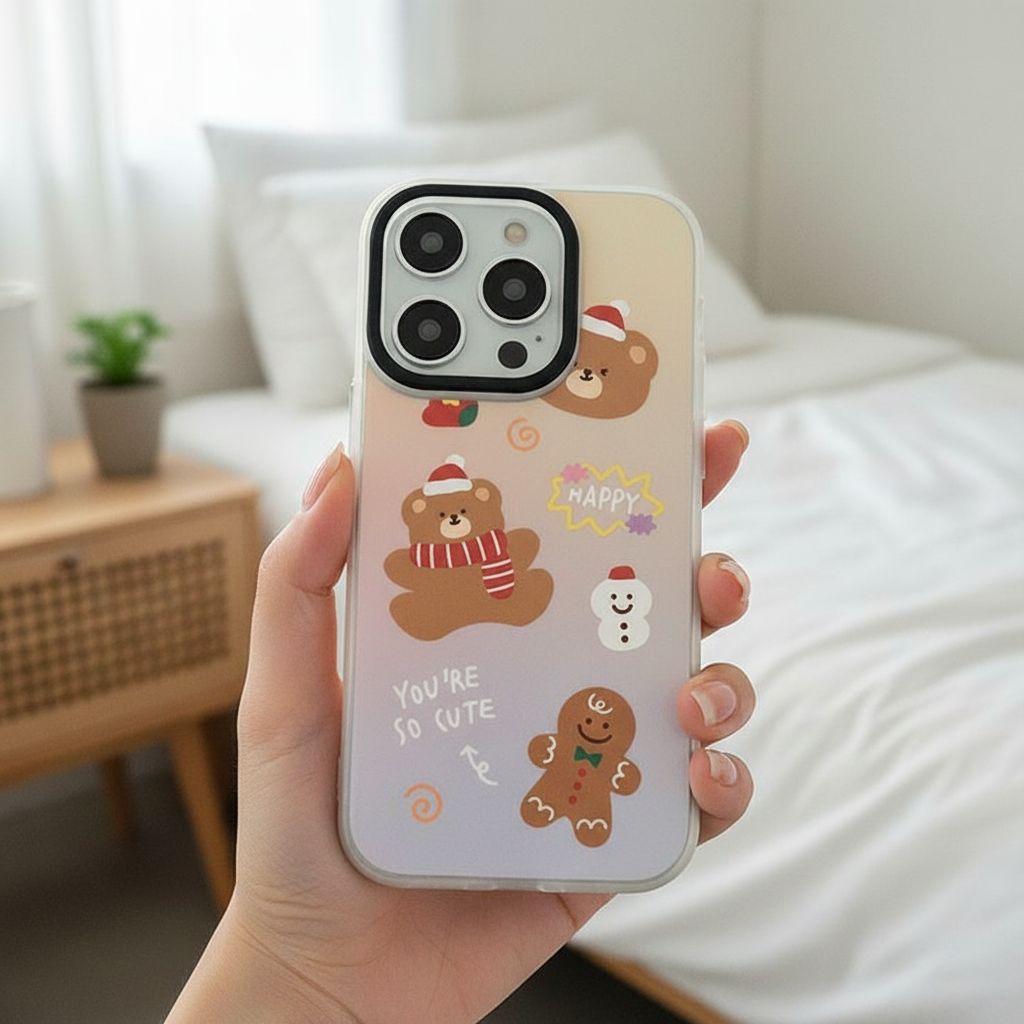 ốp iphone gấu Noel bánh gừng dễ thương chuyển màu xịn xs max 17 pro max 15 pro max ốp lưng ip dm2020