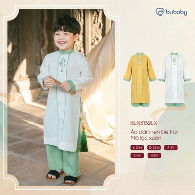 Áo dài linen bé trai mã Lộc Xuân BU Baby BLN3132LX