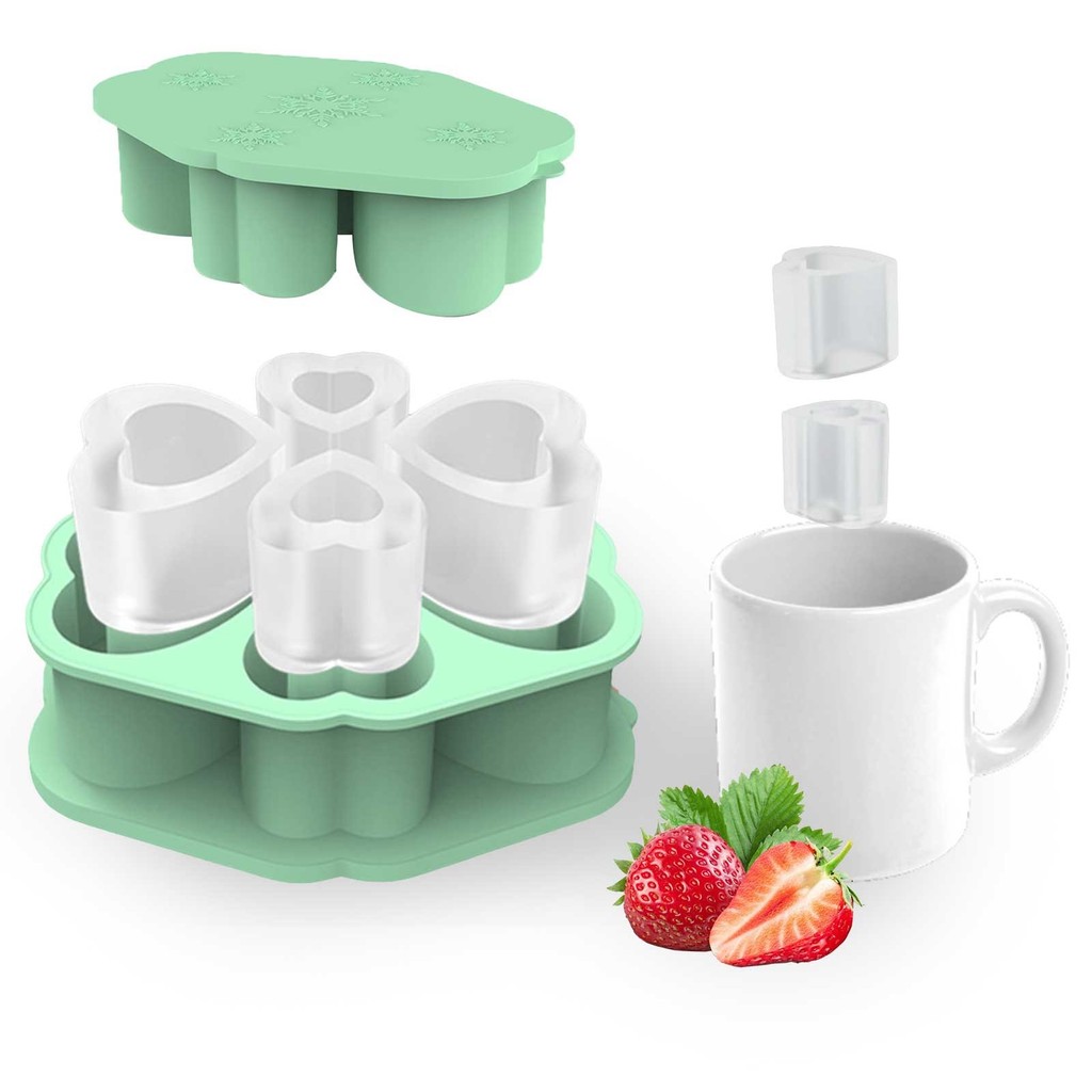 Khay Đá Trái Tim Tình Yêu Cho 30Oz 40Oz Tumbler 4 Chiếc Silicon Rỗng Xi Lanh Đá Có Nắp Và Cho Tủ Đôn