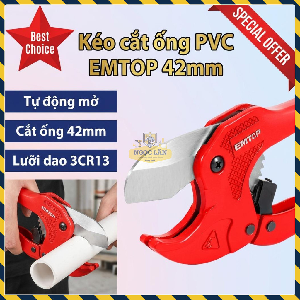 Kéo Cắt Ống Nhựa Pvc Emtop Đường Kính 42mm, Lưỡi Dao 3CR13