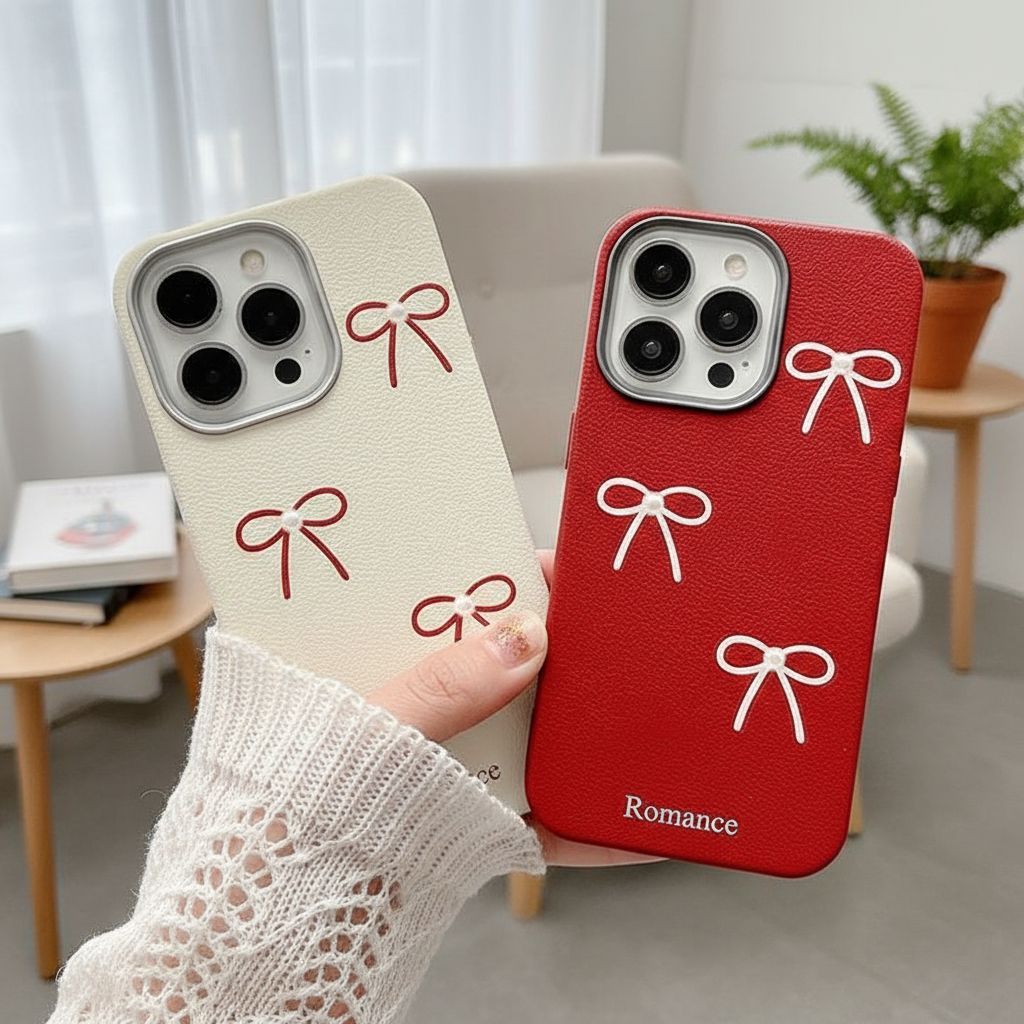 ốp iphone nơ dễ thương màu đỏ kem xsmax 12 pro max 17 pro max ốp lưng ip 16 pro max xx2228 xx2236