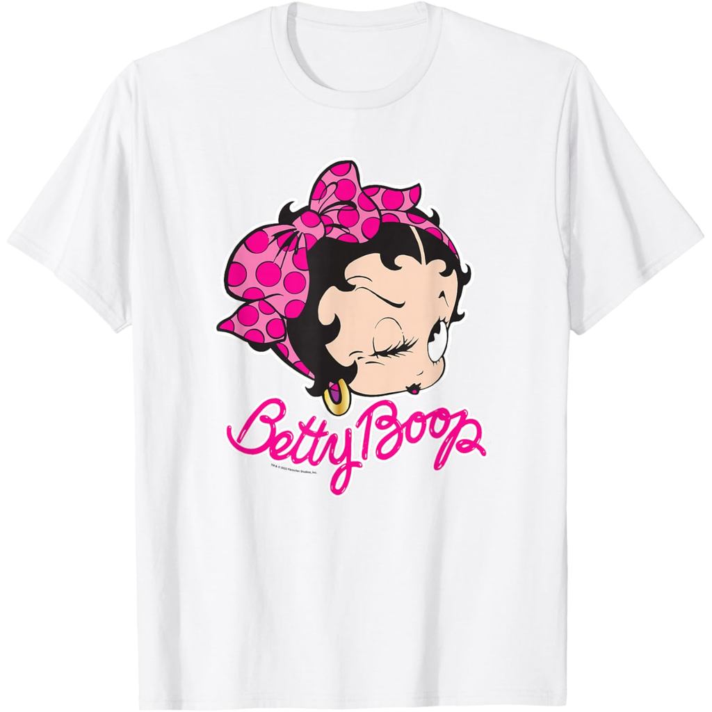 Áo thun cotton nam Betty Boop Vintage Pin Up Miss Betty Pink Portrait Logo Áo thun