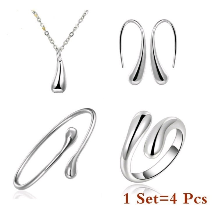 [FBWY] Water Drop 4-Piece Set – 925 Silver Jewelry