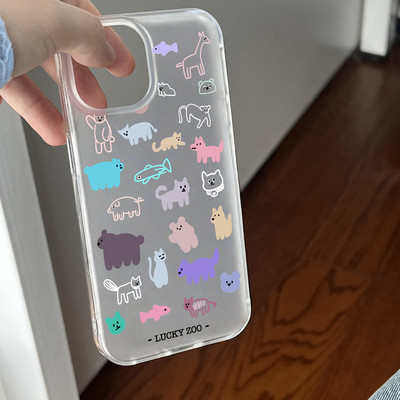 Suntaiho Động Vật Dễ Thương Doodle Trong Suốt In Hình Ốp Lưng TPU Chống Sốc Cho iPhone 17 16 15 14 13 12 11 X XS XR Pro Max Plus