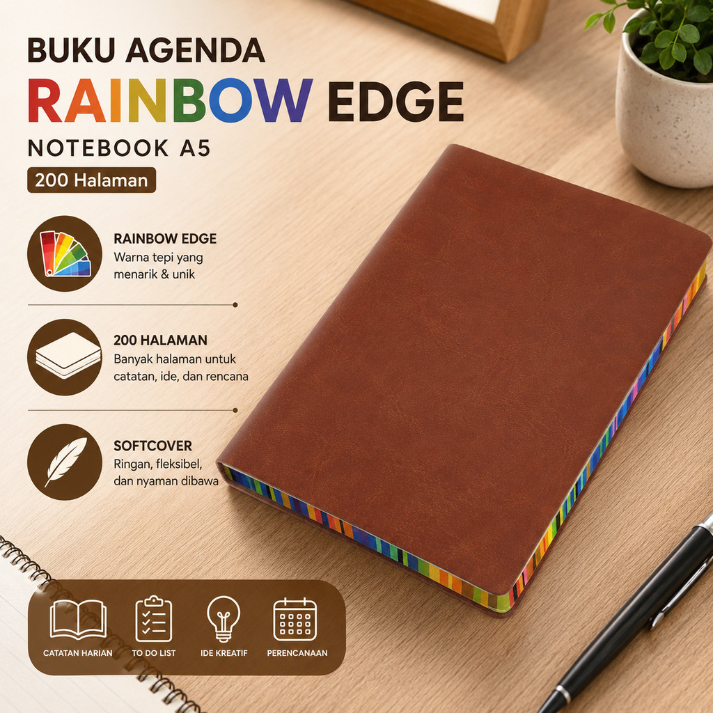 Sổ tay Gotaff Chương trình nghị sự Bìa mềm Rainbow Edge Notebook A5 200 trang - BQ-30