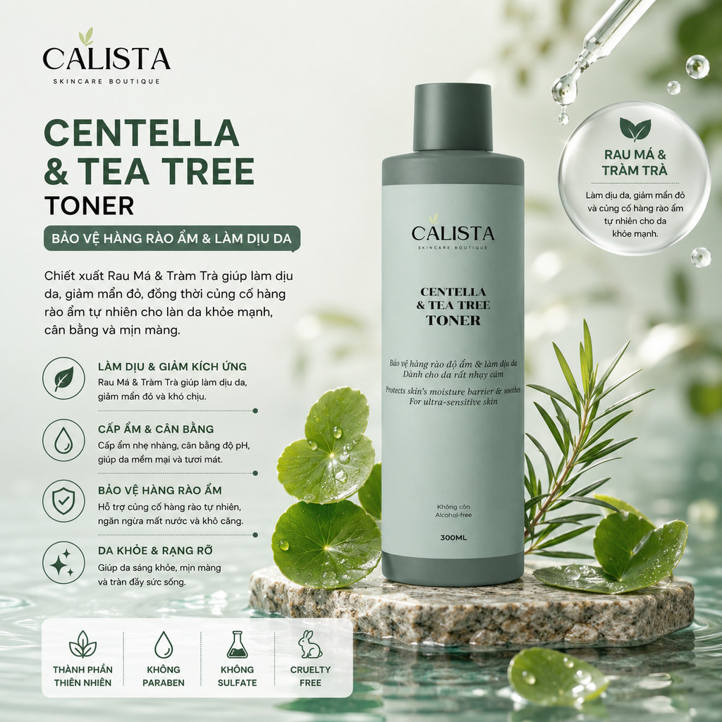 Toner Calista Rau Má Tràm Trà Giảm Dầu Hỗ Trợ Giảm Mụn