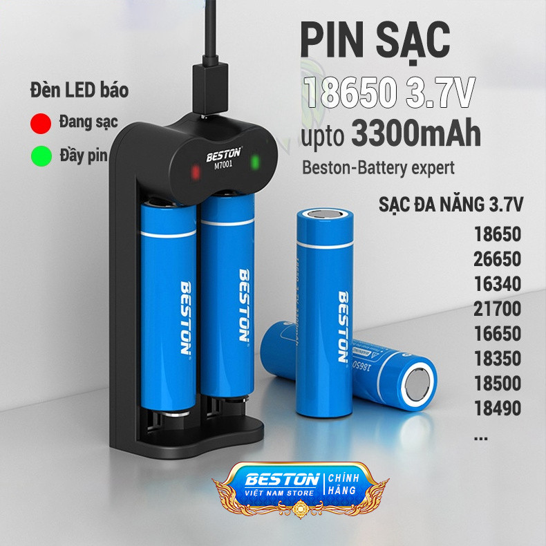 Pin sạc 3.7V Beston 18650 dung lượng cao cho đèn pin, quạt, có bảo hành
