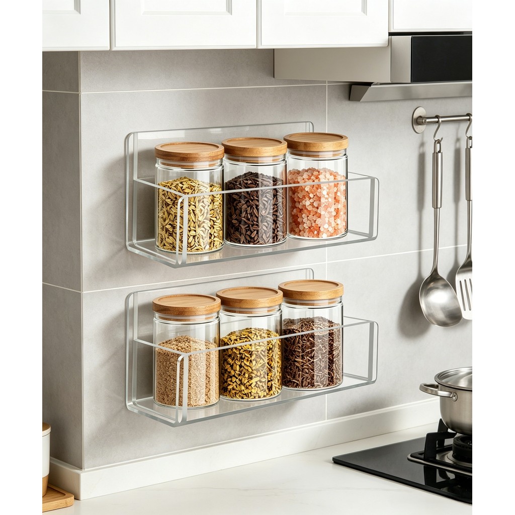 Clear for Acrylic Spice Rack Organizer - Giá treo tường để nấu ăn hiệu quả
