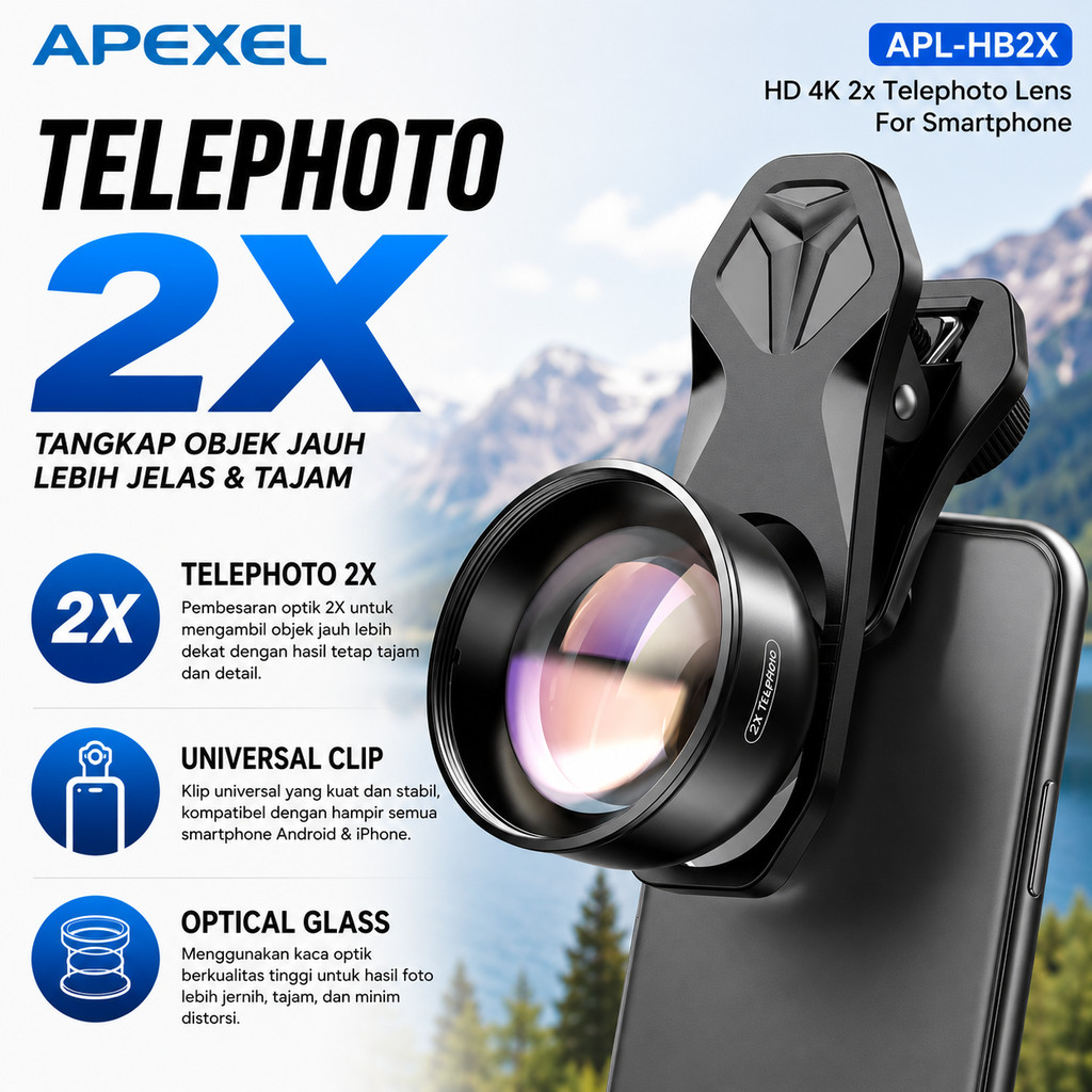 Ống kính tele APEXEL 2X có kẹp đa năng - APL-HB2X