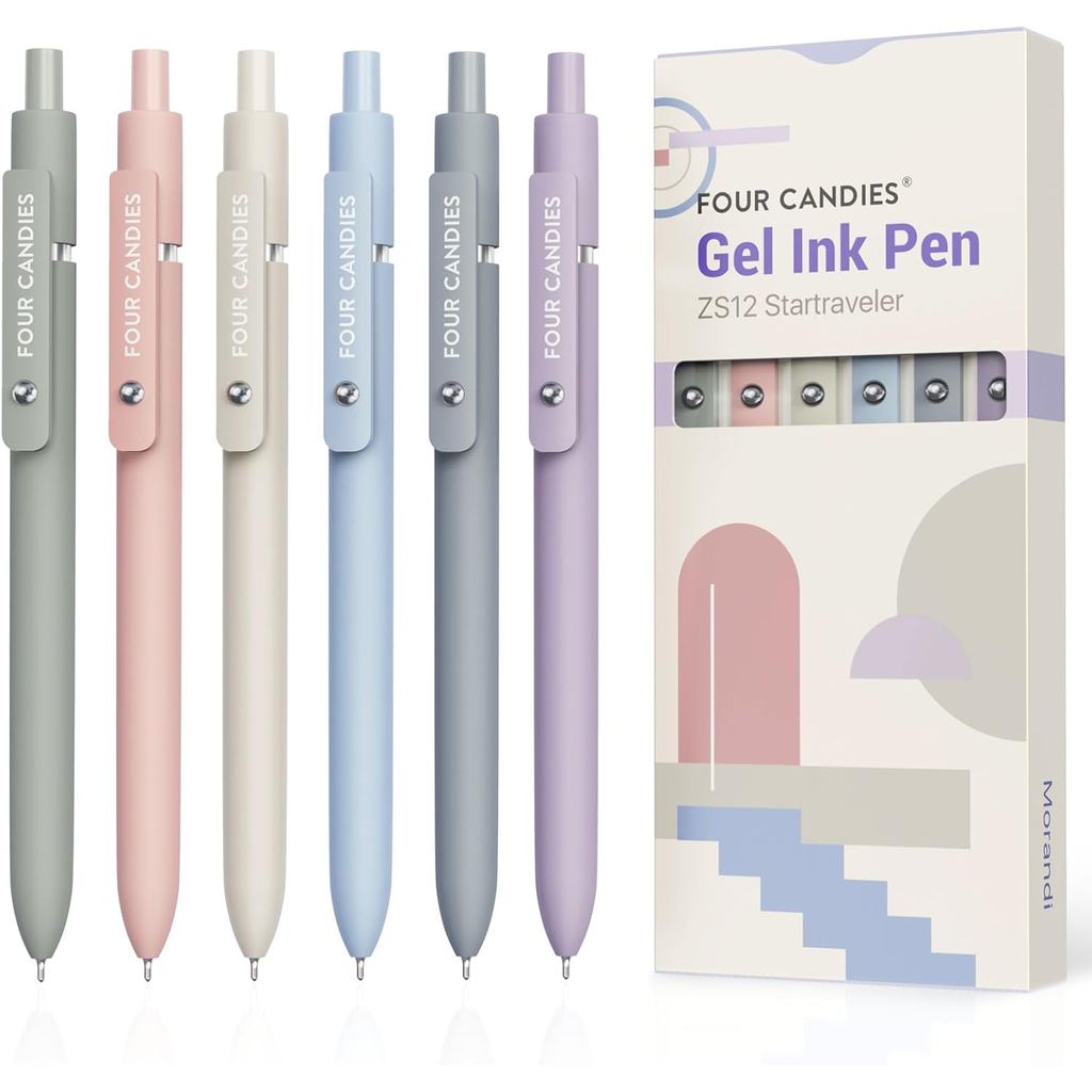 Four Candies Gel Ballpoint Pens, 6-Pack, , Cute Stationery, Easy to Write, Quick-Drying Ink, Stylish