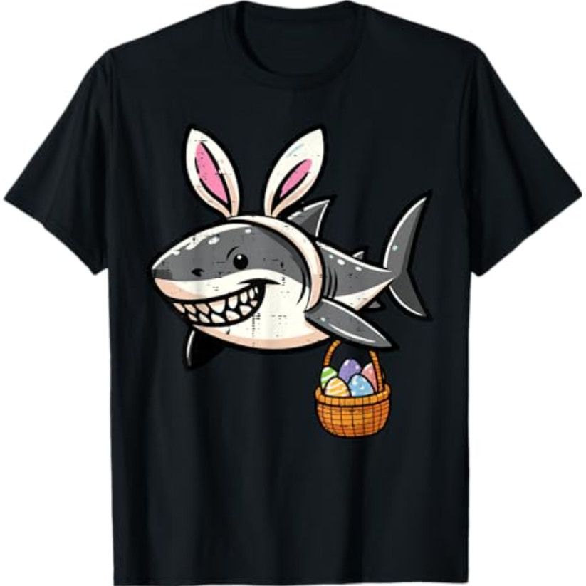 Easter Shark Bunny Ears Egg Basket Áo thun dễ thương