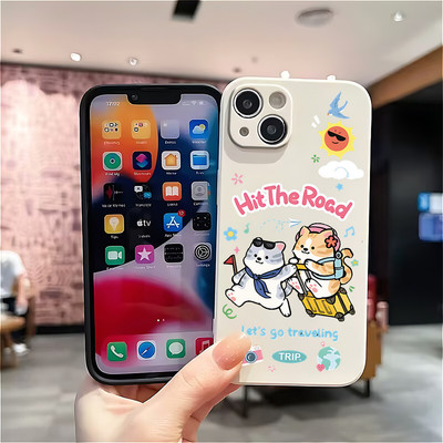 Suntaiho thú cưng du lịch dễ thương Matte Black In hình TPU chống sốc cho iPhone 17 16 15 14 13 12 11 X XS XR Pro Max Plus