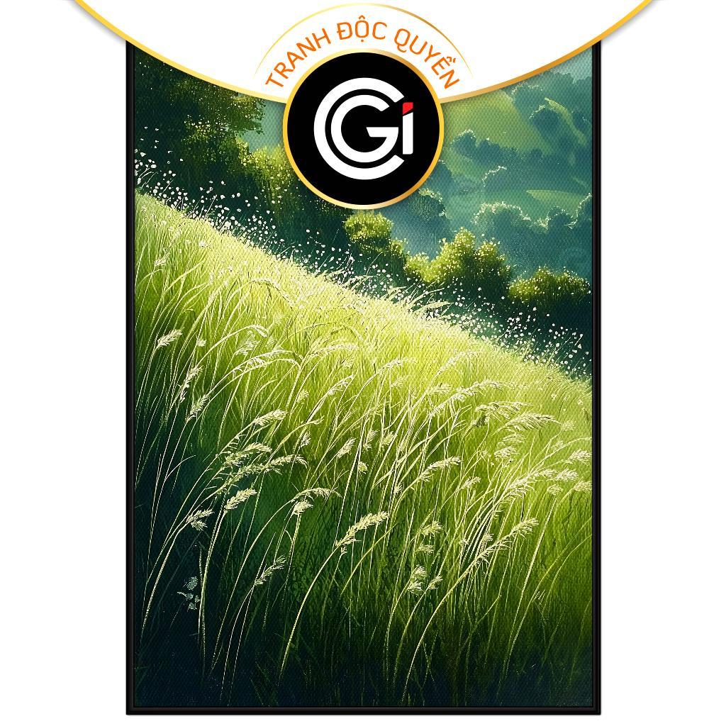 Tranh cánh đồng cỏ xanh mướt dưới ánh nắng.  CGI-2373