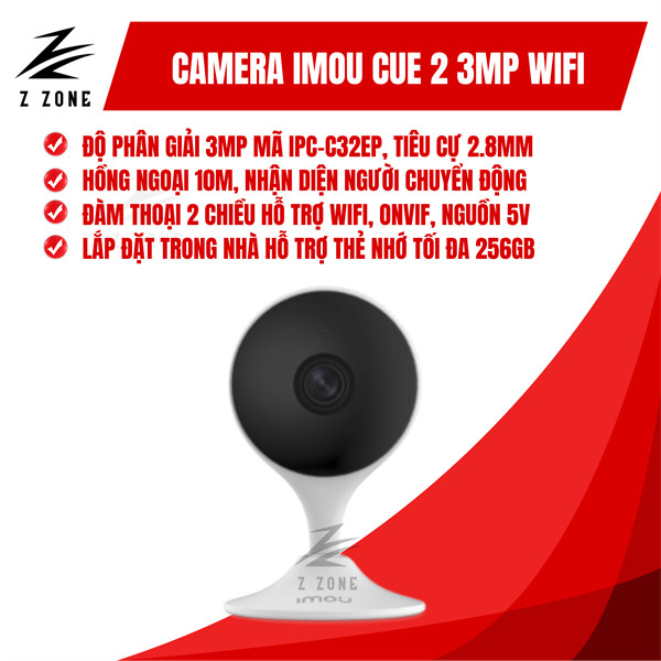 Camera Imou Cue 2 Wifi 3MP IPC-C32EP Đàm Thoại 2 Chiều, Góc Rộng