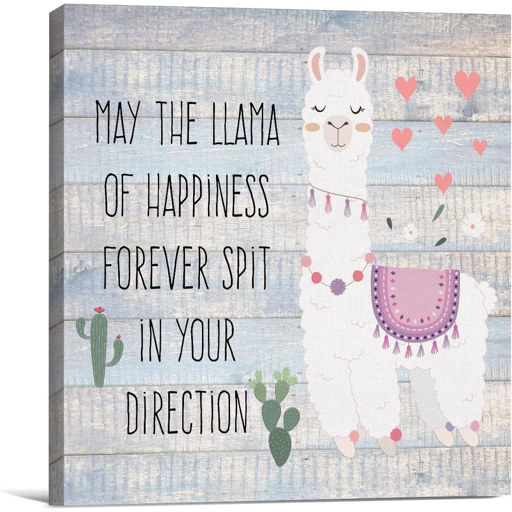 Trang Trại Llama Ký Treo Tường Nghệ Thuật In Tranh Canvas Mộc Mạc Có Thể Llama Hạnh Phúc Mãi Nhổ In 