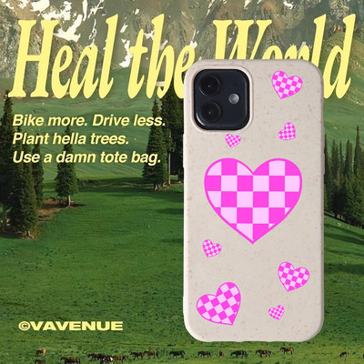 Suntaiho Checker Heart Speckled Pink In hình TPU chống sốc cho iPhone 17 16 15 14 13 12 11 X XS XR Pro Max Plus