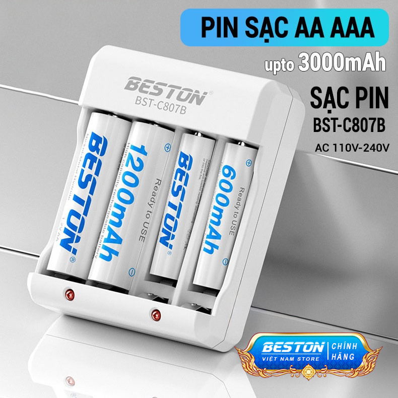 Sạc pin AA/AAA C807B kèm 4 pin AA/AAA. Phù hợp remote, đồ chơi, đồng hồ. Dung lượng cao.