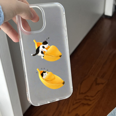Suntaiho Kawaii Cat Banana In Hình Trong Suốt Chống Sốc TPU Dành Cho iPhone 17 16 15 14 13 12 11 X XS XR Pro Max Plus
