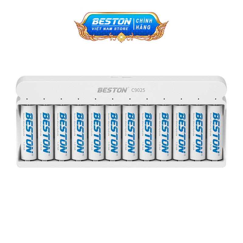 Bộ sạc 12 pin AA/AAA Beston C9025 sạc nhanh, tự ngắt, LED thông minh