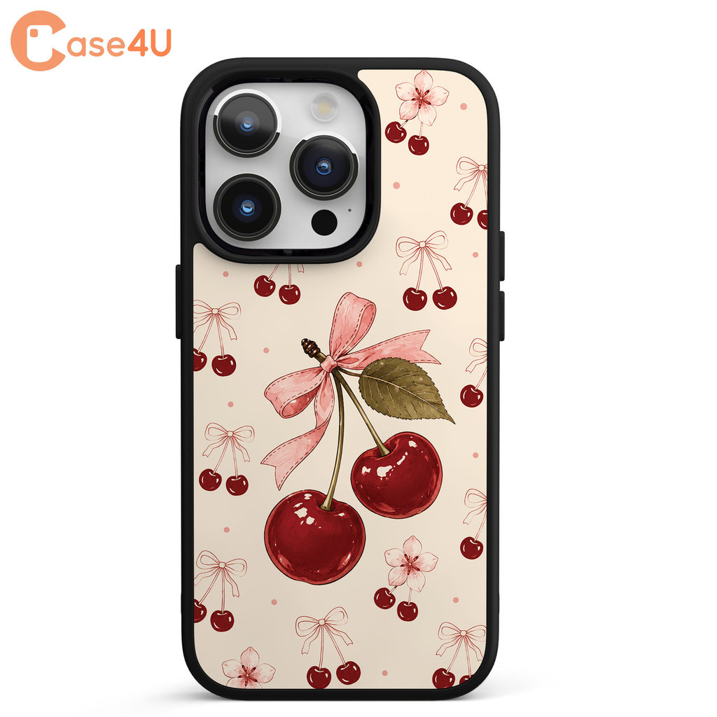 Ốp Lưng Cho iPhone Samsung, Ốp Cứng Viền Dẻo In Hình Cherry Nơ Hồng Dễ Thương Cherry Blossom Bow