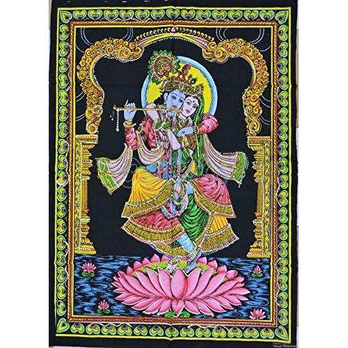 Krishna Tấm Thảm Độc Đáo Laxmi Công Việc Shiva Radha Handmade Thiên Chúa Cotton Phật Kim Sa Lấp Lánh