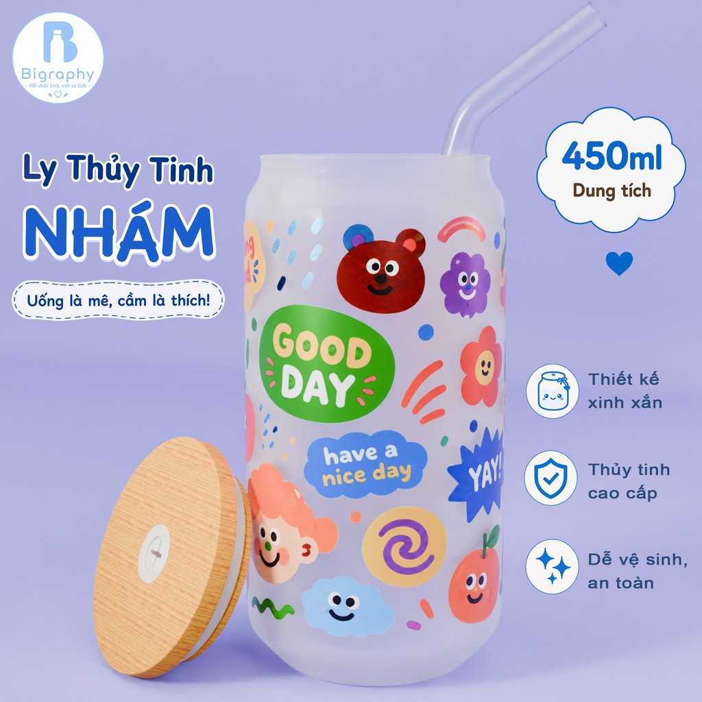 Ly Thủy Tinh Nhám Hình Gấu Good Day Have A Nice Day - Quà Tặng Tinh Thần Vui Vẻ Mỗi Ngày