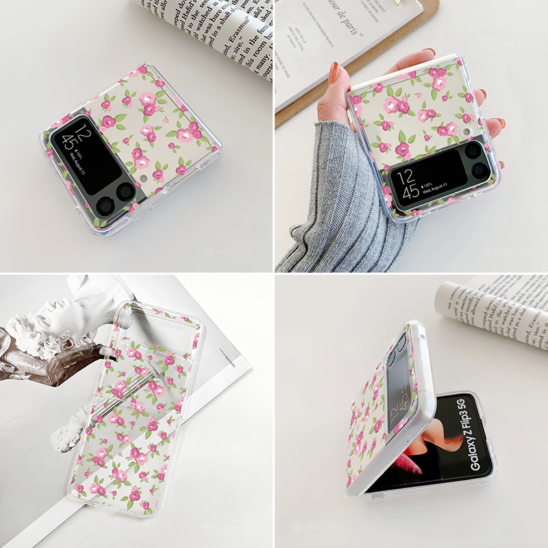 Bao Da Điện Thoại Nắp Gập Mỏng Họa Tiết Hoa Thời Trang Cho samsung galaxy z flip 4 flip 3 5g Ốp