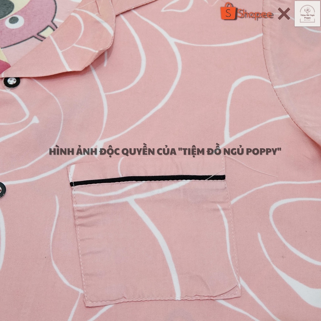 Đồ bộ pyjama quần đùi hoạt hình chất liệu kate thái Pyjama nữ đẹp bộ ngủ nữ cộc tay  POPPY cộc đùi