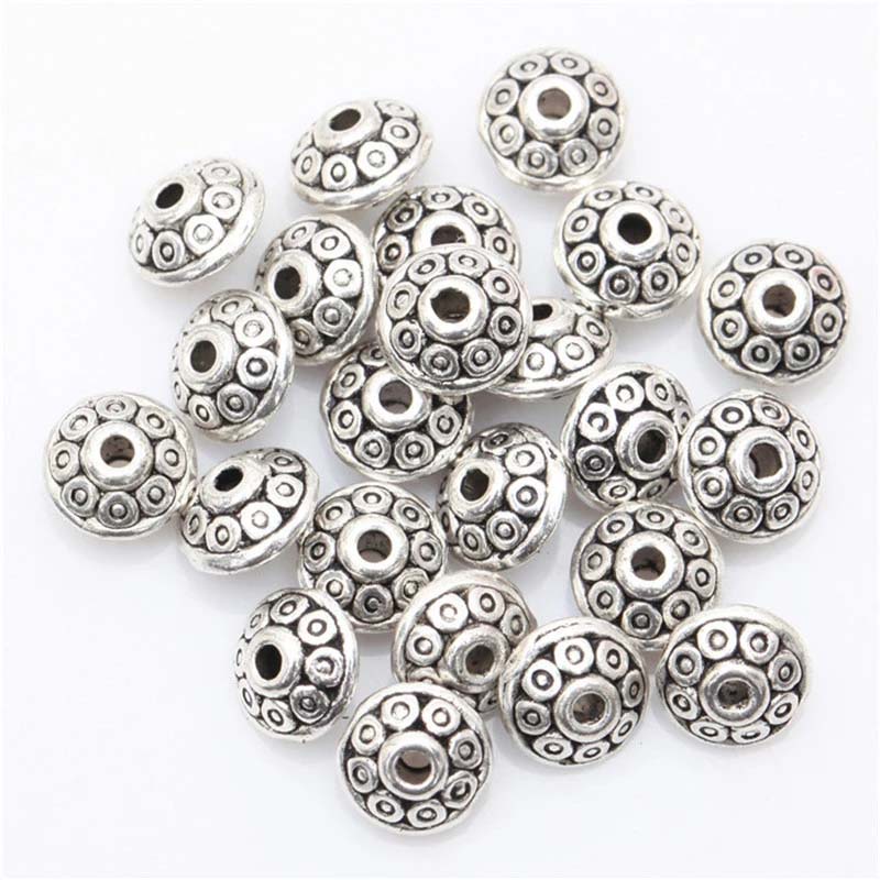 100 Hạt Xỏ Lỗ Hình Đĩa Bay Bằng Bạc Phong Cách Tây Tạng Cổ Điển 6.5mm Dùng Làm Trang Sức DIY